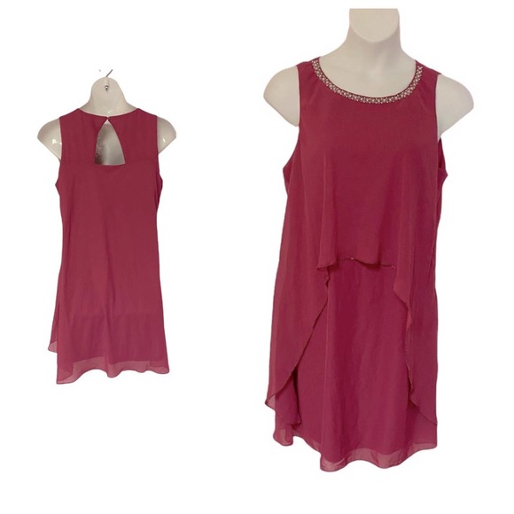 Midnight Velvet Dresses & Skirts - Midnight Velvet Georgette Shift Cocktail Party Guest Fuchsia Summer Beaded Dress